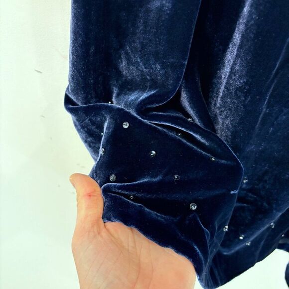 Ralph Lauren Women's Slim Fit Blue Silk Velevt Dress sz 8 - Picture 5 of 10